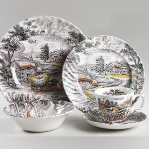 Yorkshire Multicolor Hand Engraved Dinnerware, 44 Pieces, Staffordshire …